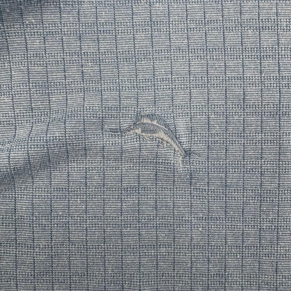 Tommy Bahama Mens Large Blue Textured Grid Modal Blend Short Sleeve Polo Shirt